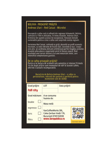 Cafea Proaspat Prajita Bolivia - Ciocolata, miere si fructe tropicale