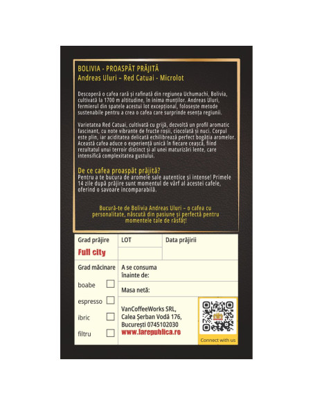 Cafea Proaspat Prajita Bolivia - Ciocolata, miere si fructe tropicale