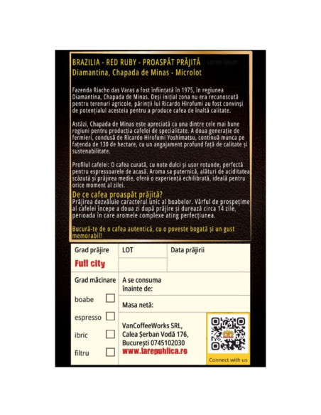 Cafea proaspat prajita Brazilia Red Ruby | 100% Arabica - La Republica