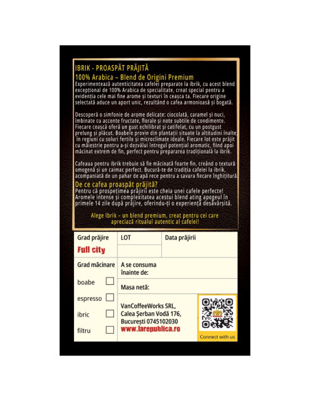 Cafea Proaspat Prajita, Ibrik Speciality Coffee, 100% Arabica