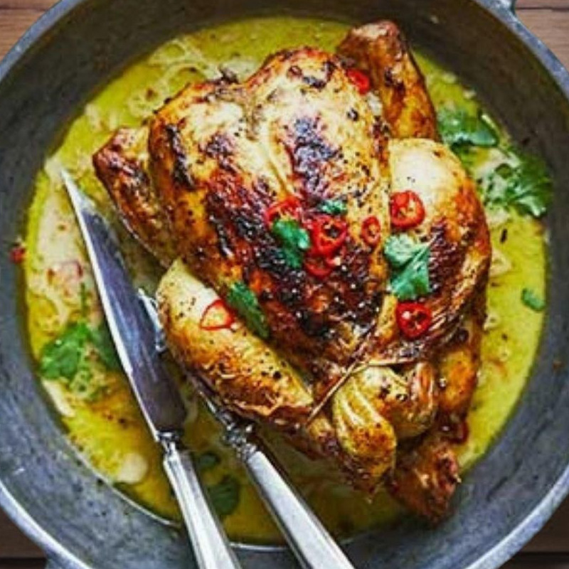 Pui la Cuptor cu Curry Verde Thailandez